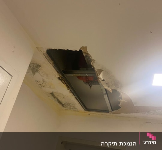 תקרת גבס עם חור ונזקי רטיבות ועובש